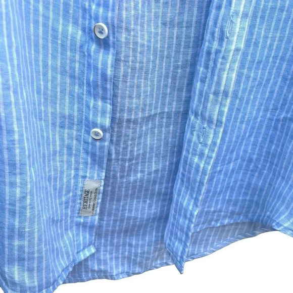 NWT Report Collection Short Sleeve Button Down Shirt Linen Stripe - Picture 6 of 7